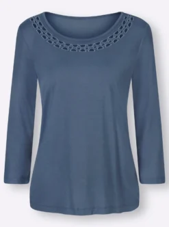 3/4-Arm-Shirt mit Lochmuster