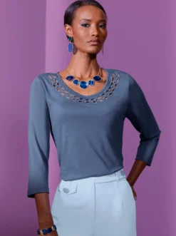 3/4-Arm-Shirt mit Lochmuster