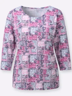 3/4-Arm-Shirt mit Patchwork-Dessin