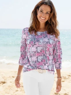 3/4-Arm-Shirt mit Patchwork-Dessin