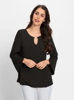 3/4-Arm-Shirt mit Schmuckring am Ausschnitt