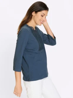 3/4-Arm-Shirt mit Spitze am Ausschnitt