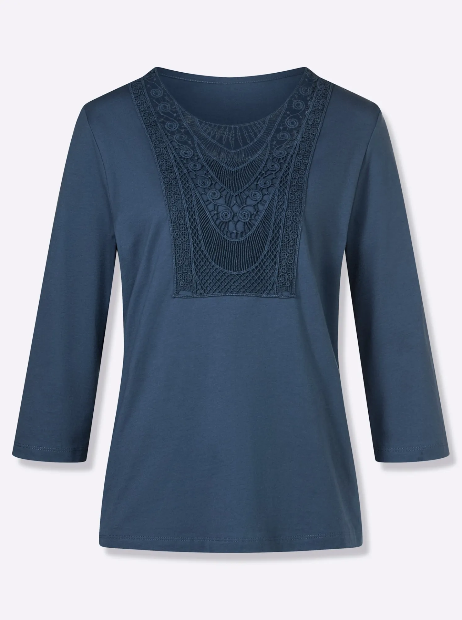 3/4-Arm-Shirt mit Spitze am Ausschnitt