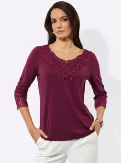 3/4-Arm-Shirt mit Spitzen-Akzenten