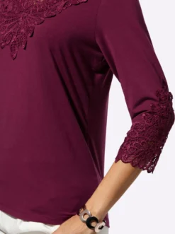 3/4-Arm-Shirt mit Spitzen-Akzenten