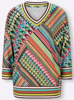 3/4-Arm-Shirt mit V-Ausschnitt