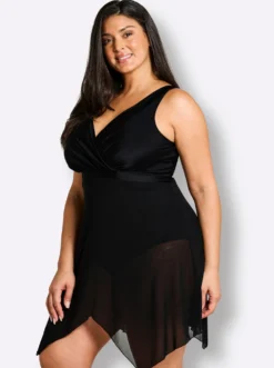 Badekleid mit Mesh-Rock und Shaping-Effekt