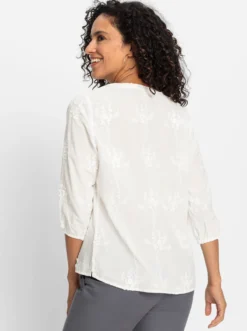 Baumwollbluse mit 3D-Blütenstickerei