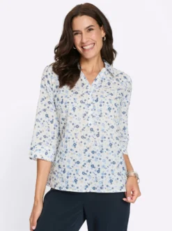 Baumwollbluse mit floralem Dessin