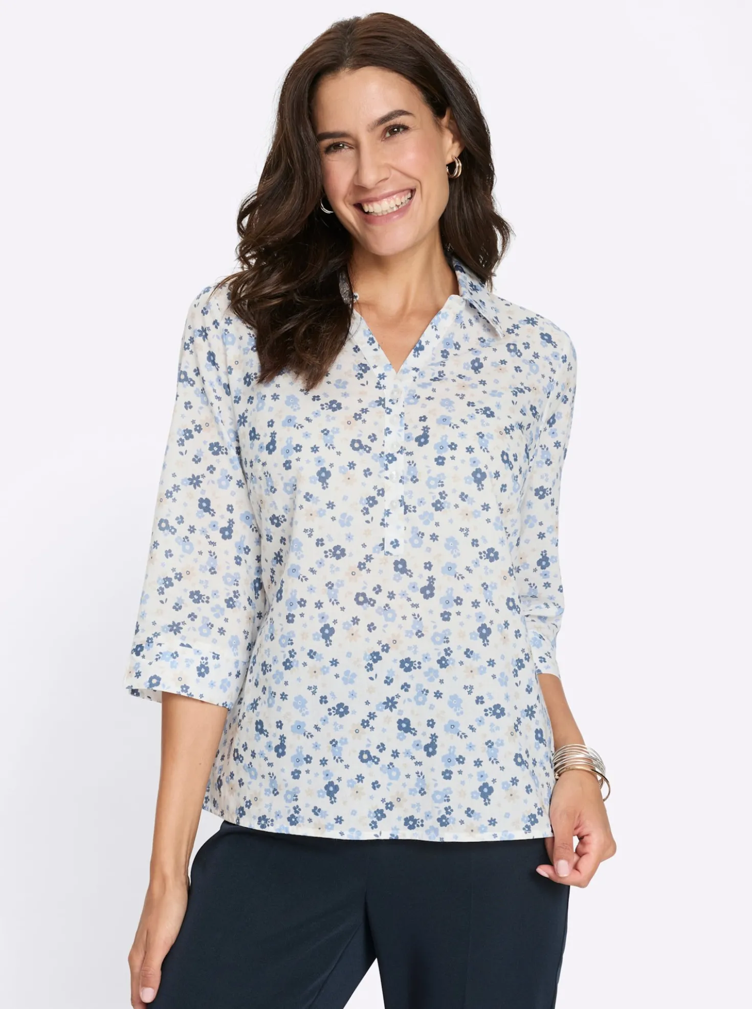 Baumwollbluse mit floralem Dessin