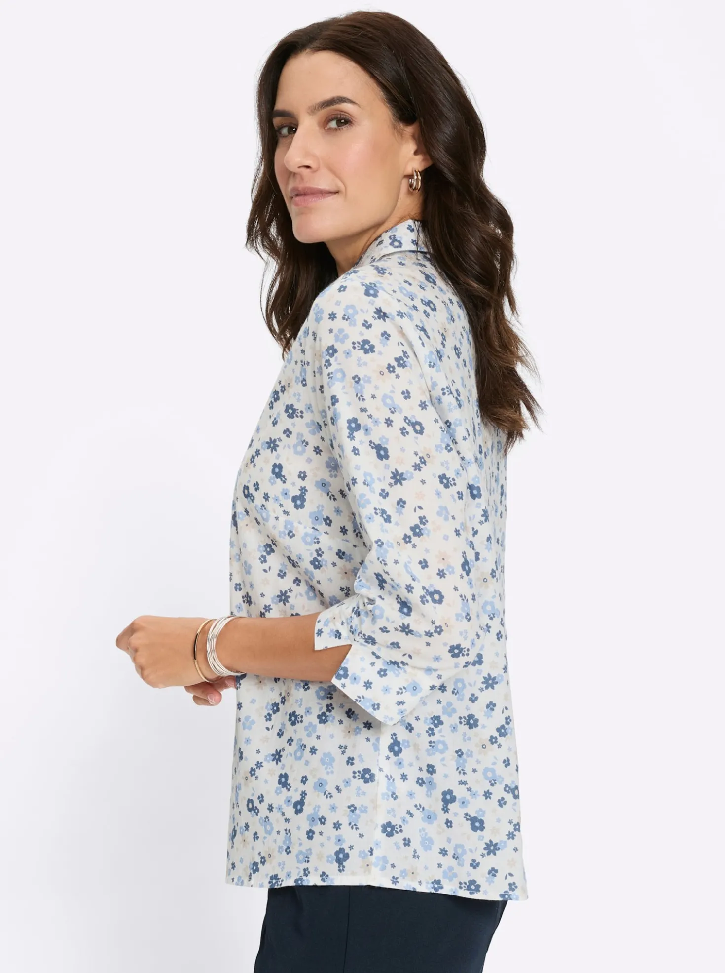 Baumwollbluse mit floralem Dessin