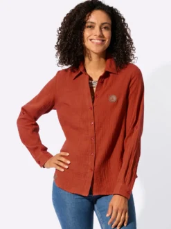 Baumwollbluse mit krempelbaren Ärmeln