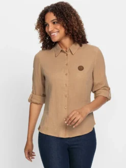 Baumwollbluse mit krempelbaren Ärmeln