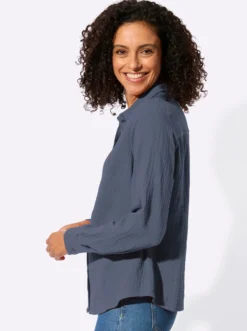 Baumwollbluse mit krempelbaren Ärmeln