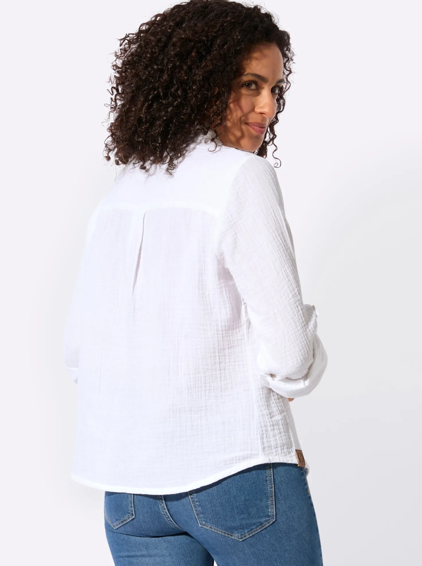 Baumwollbluse mit krempelbaren Ärmeln