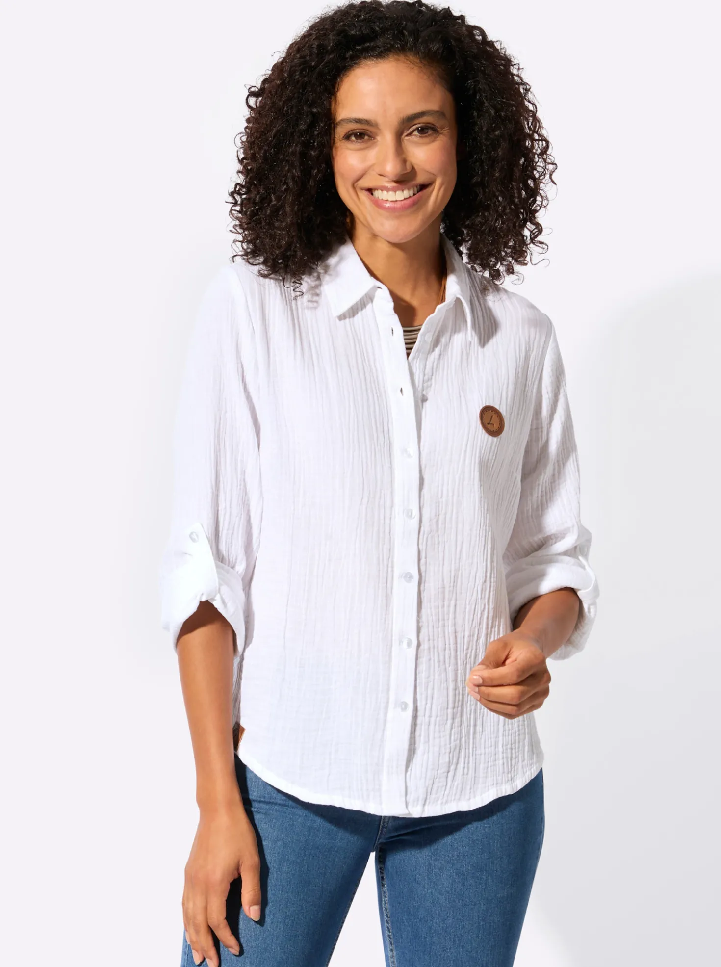 Baumwollbluse mit krempelbaren Ärmeln
