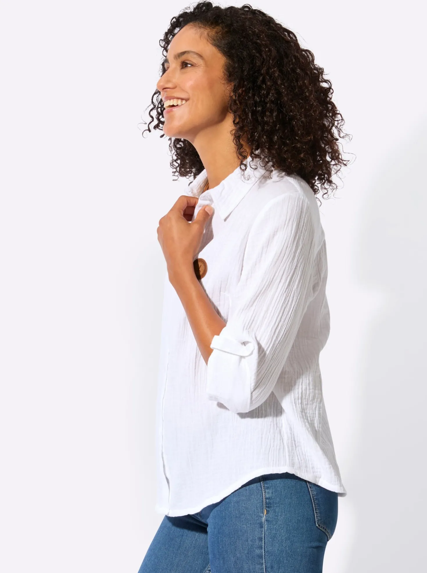 Baumwollbluse mit krempelbaren Ärmeln