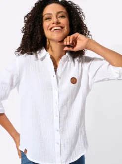 Baumwollbluse mit krempelbaren Ärmeln