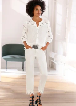 Baumwollbluse mit Lochstickerei