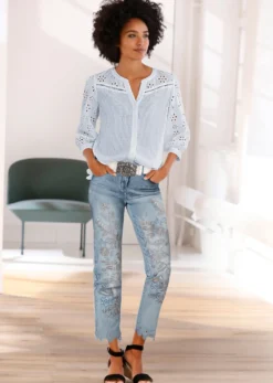 Baumwollbluse mit Lochstickerei