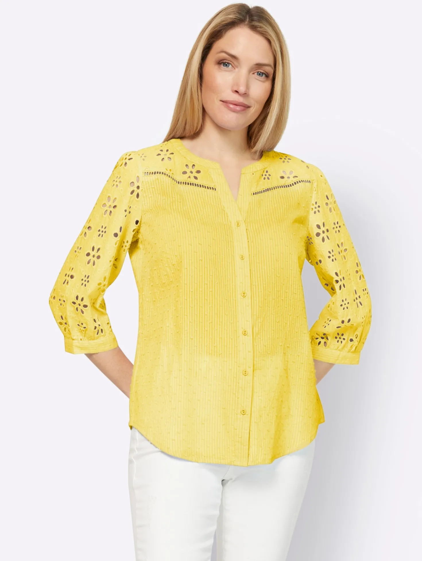 Baumwollbluse mit Lochstickerei