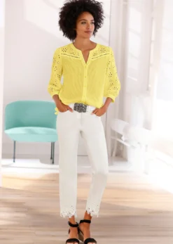 Baumwollbluse mit Lochstickerei