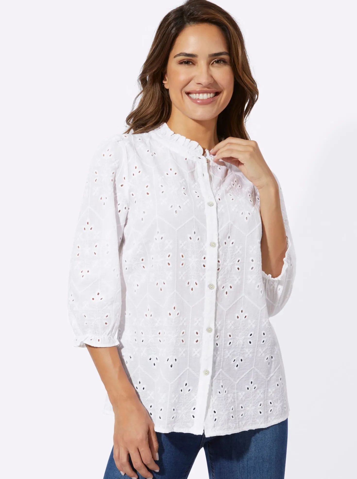 Baumwollbluse mit Lochstickerei