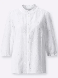 Baumwollbluse mit Lochstickerei