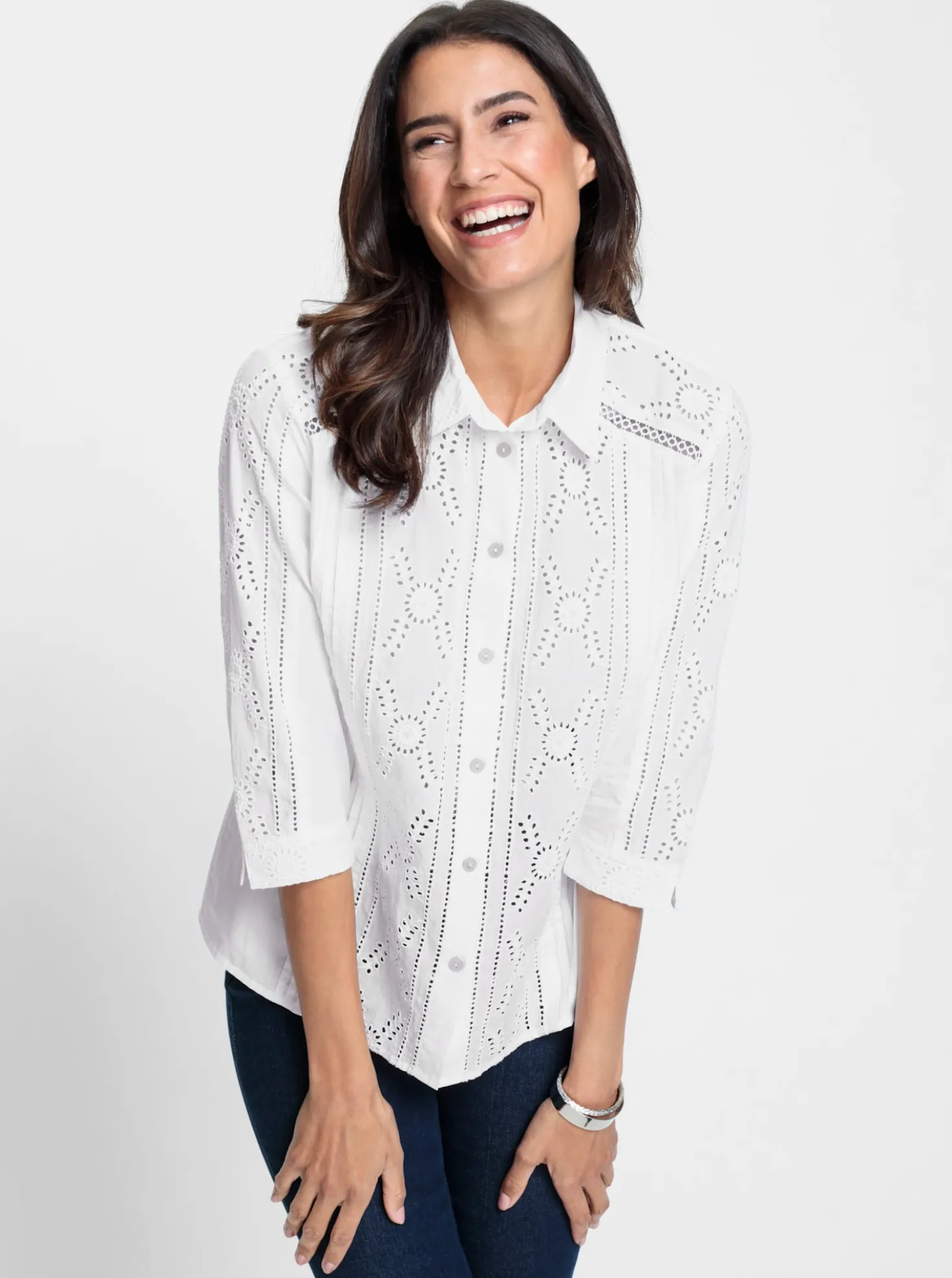 Baumwollbluse mit Madeira-Stickerei