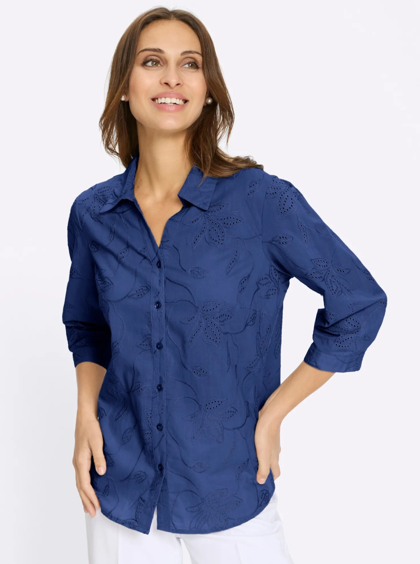 Baumwollbluse mit Madeira-Stickerei