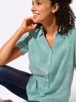 Baumwollbluse mit Palmen-Print