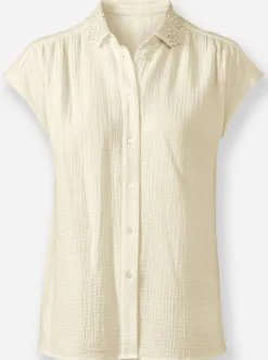 Baumwollbluse mit Spitzenkragen