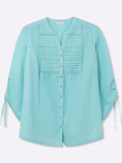 Baumwollbluse mit Spitze und Biesen