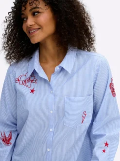 Baumwollbluse mit Streifen und Stickerei