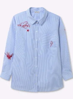 Baumwollbluse mit Streifen und Stickerei