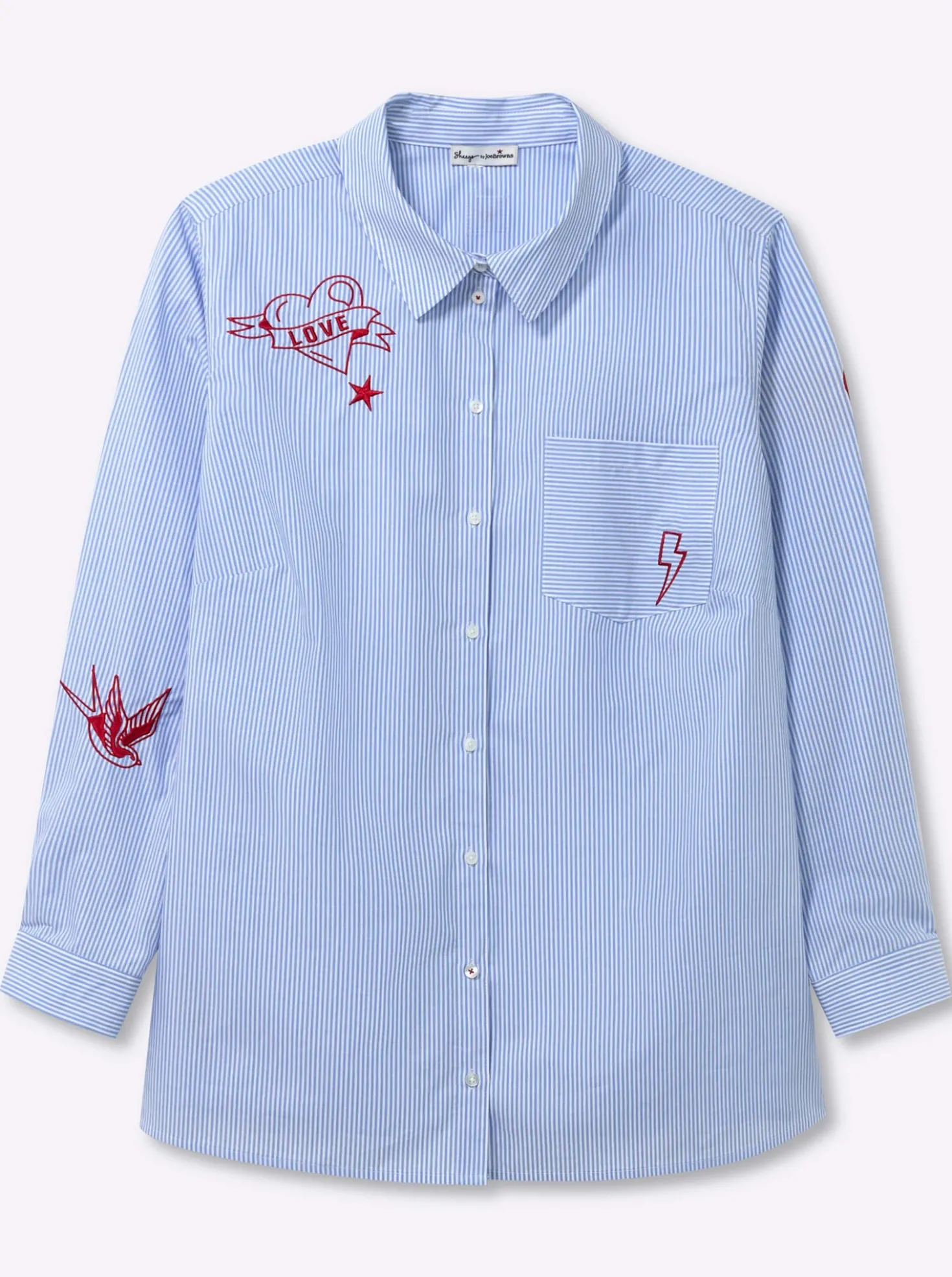 Baumwollbluse mit Streifen und Stickerei