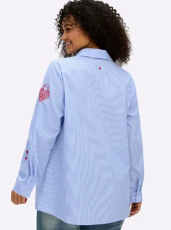 Baumwollbluse mit Streifen und Stickerei