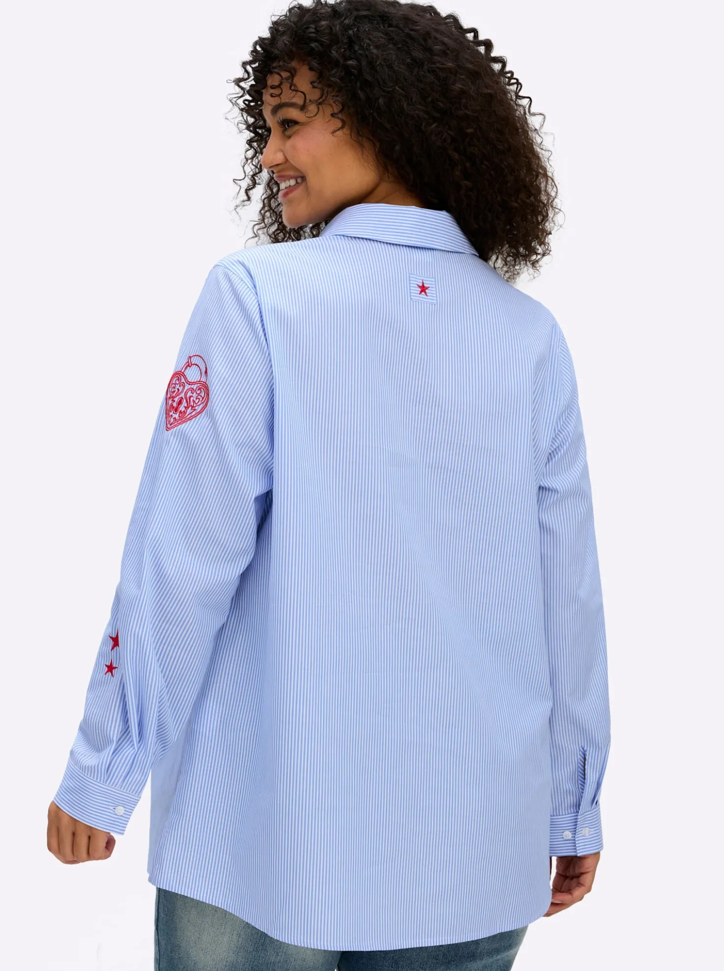 Baumwollbluse mit Streifen und Stickerei