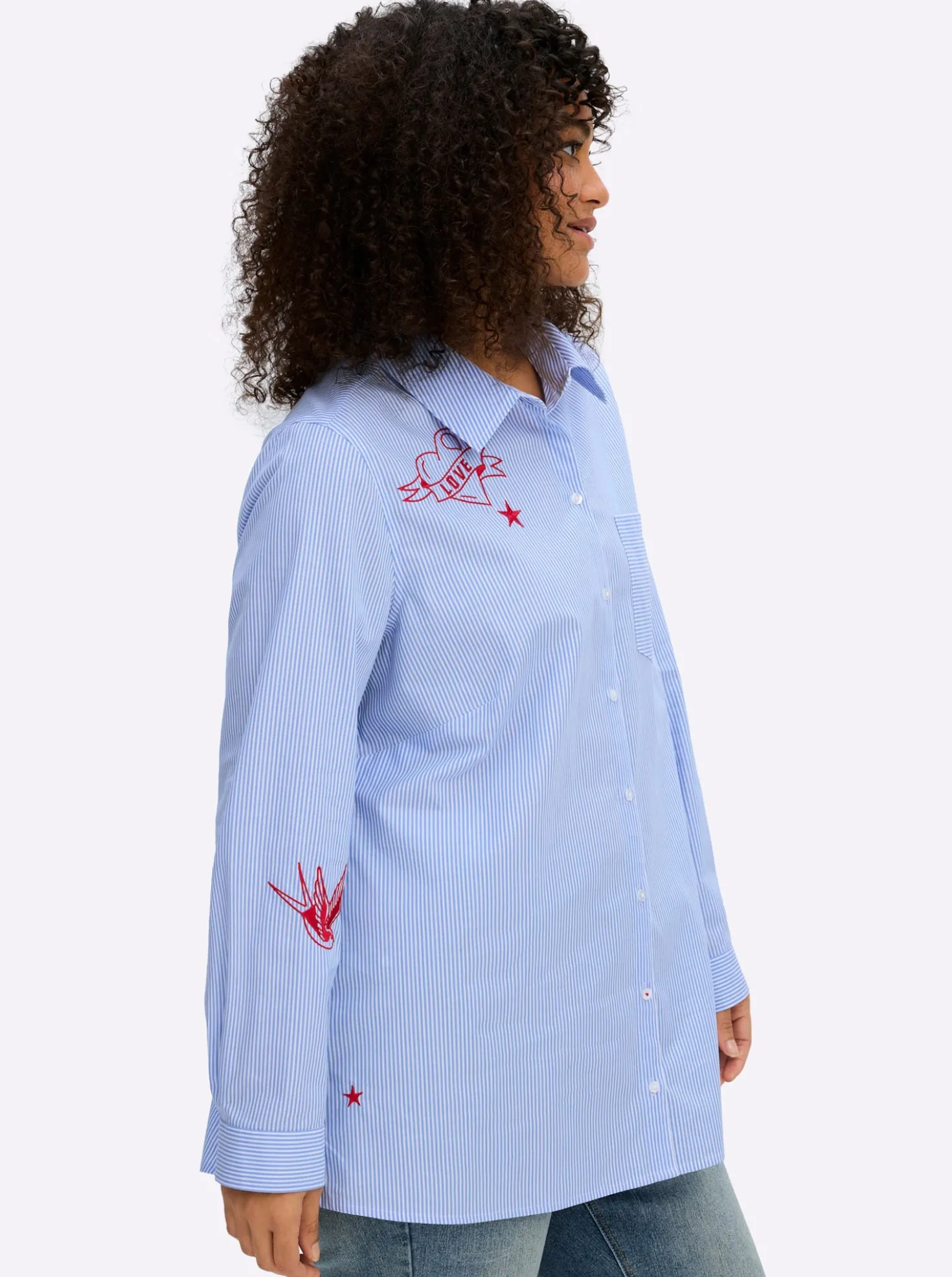 Baumwollbluse mit Streifen und Stickerei
