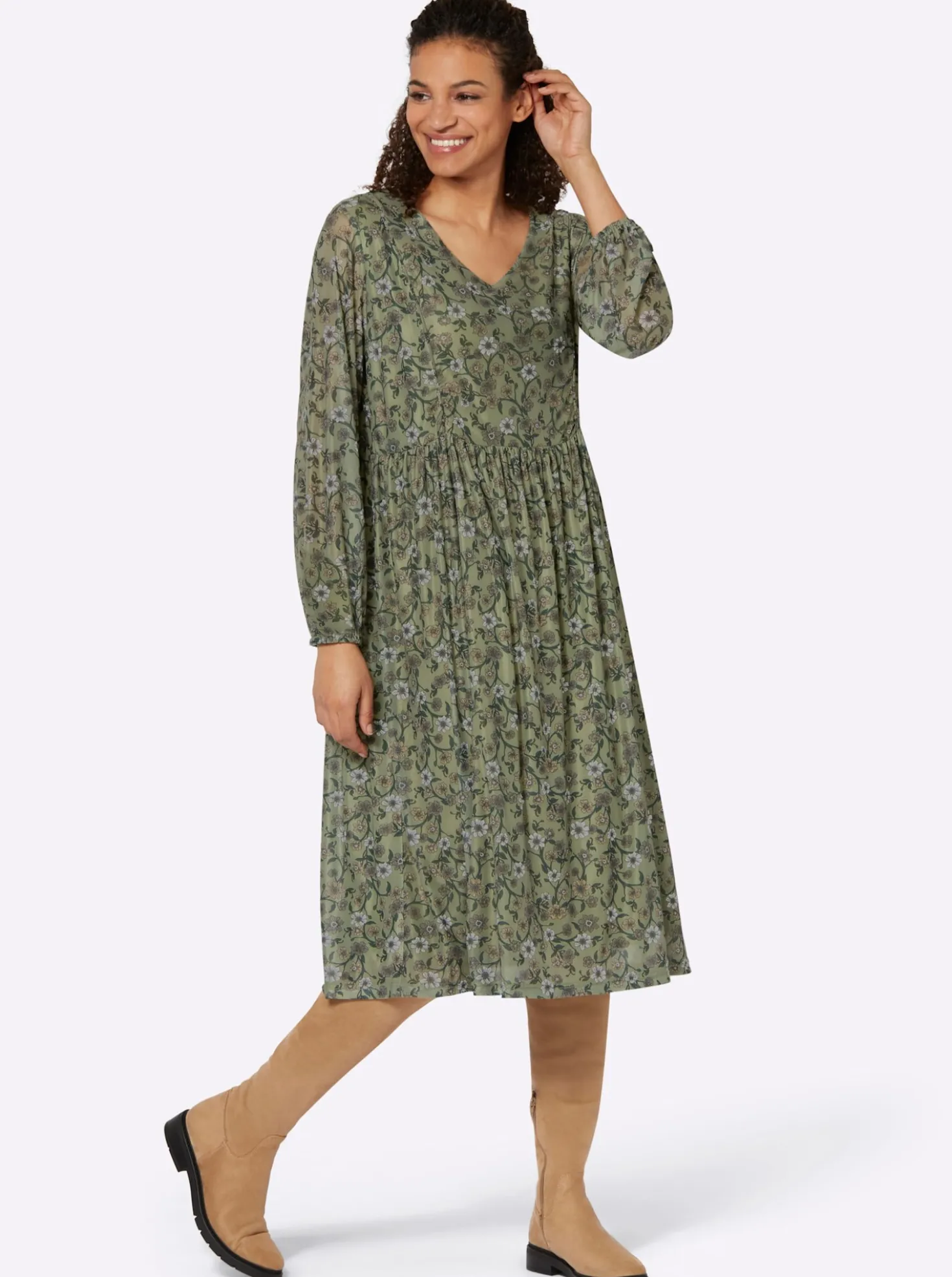 Blumenkleid in floral bedruckter Mesh-Qualität