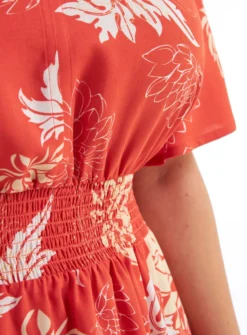 Blumenkleid mit breitem Smokbund