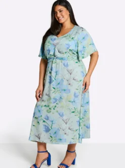 Blumenkleid mit Flügelärmeln und Knotendetail