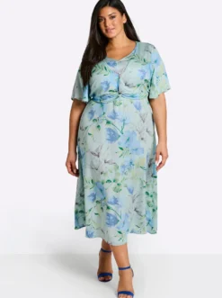 Blumenkleid mit Flügelärmeln und Knotendetail