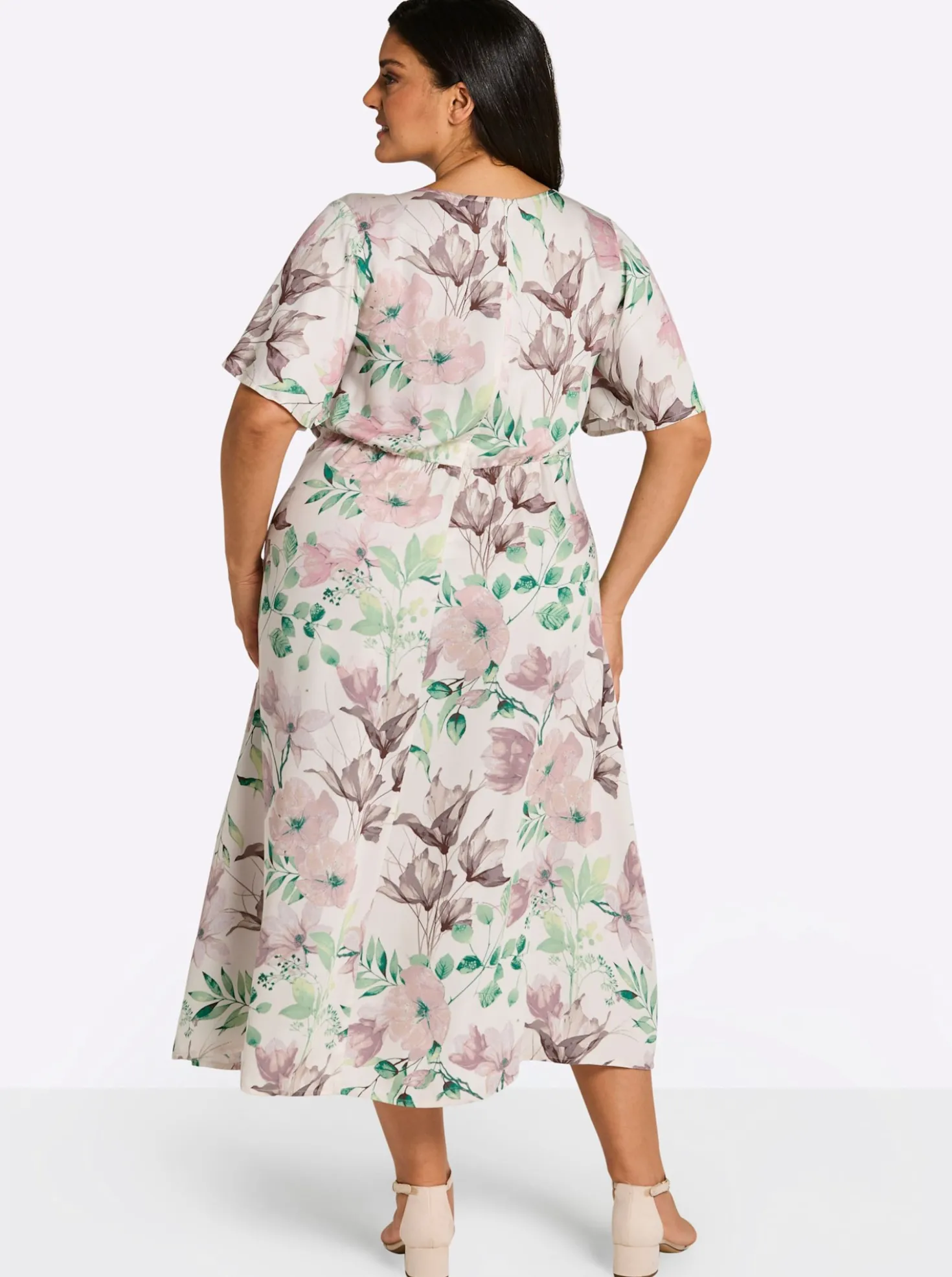 Blumenkleid mit Flügelärmeln und Knotendetail