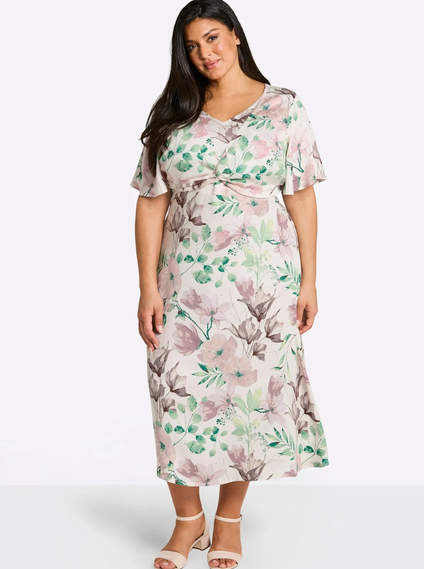 Blumenkleid mit Flügelärmeln und Knotendetail