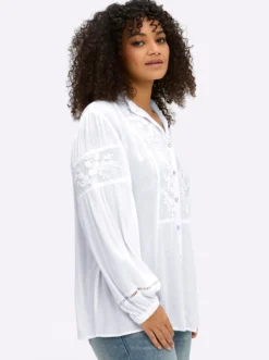 Bluse mit Stehkragen und Blüten-Stickereien