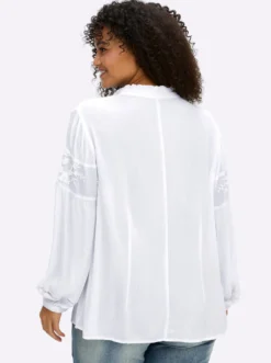 Bluse mit Stehkragen und Blüten-Stickereien