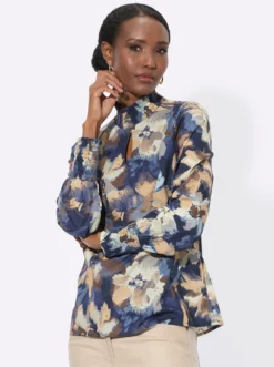 Bluse mit Stehkragen und Digital-Druck