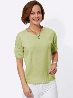 Bouclé-Pullover mit Ajourmuster-Ärmeln