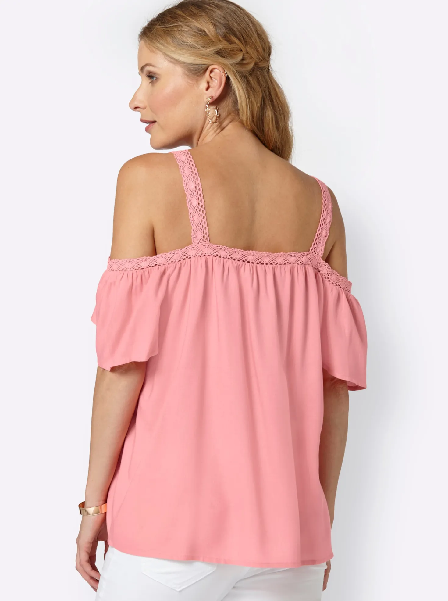 Carmenbluse mit Spitzen-Trägern